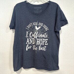 Farm Fed Tee Rooster Rise and Shine Caffeinate Cap Slvs Blue Gray EUC Womens XL